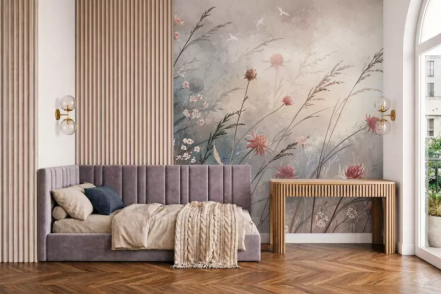 wall murals Delicate wildflowers in a misty pastel scene w05538