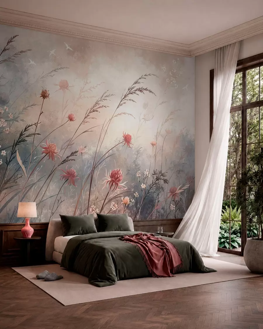 wall murals Delicate wildflowers in a misty pastel scene w05538