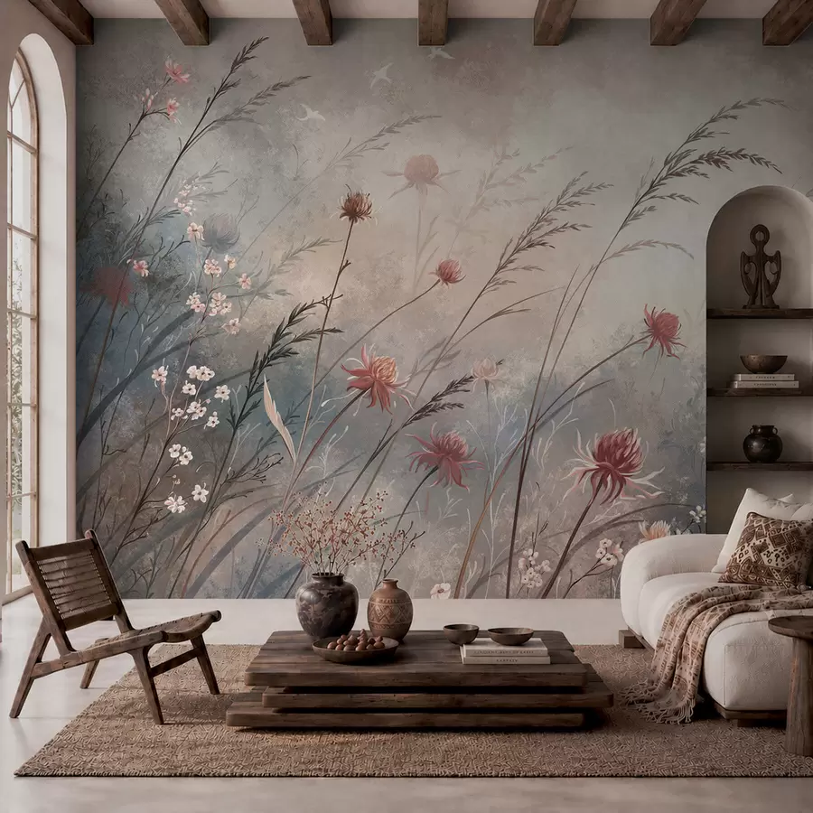 wall murals Delicate wildflowers in a misty pastel scene w05538
