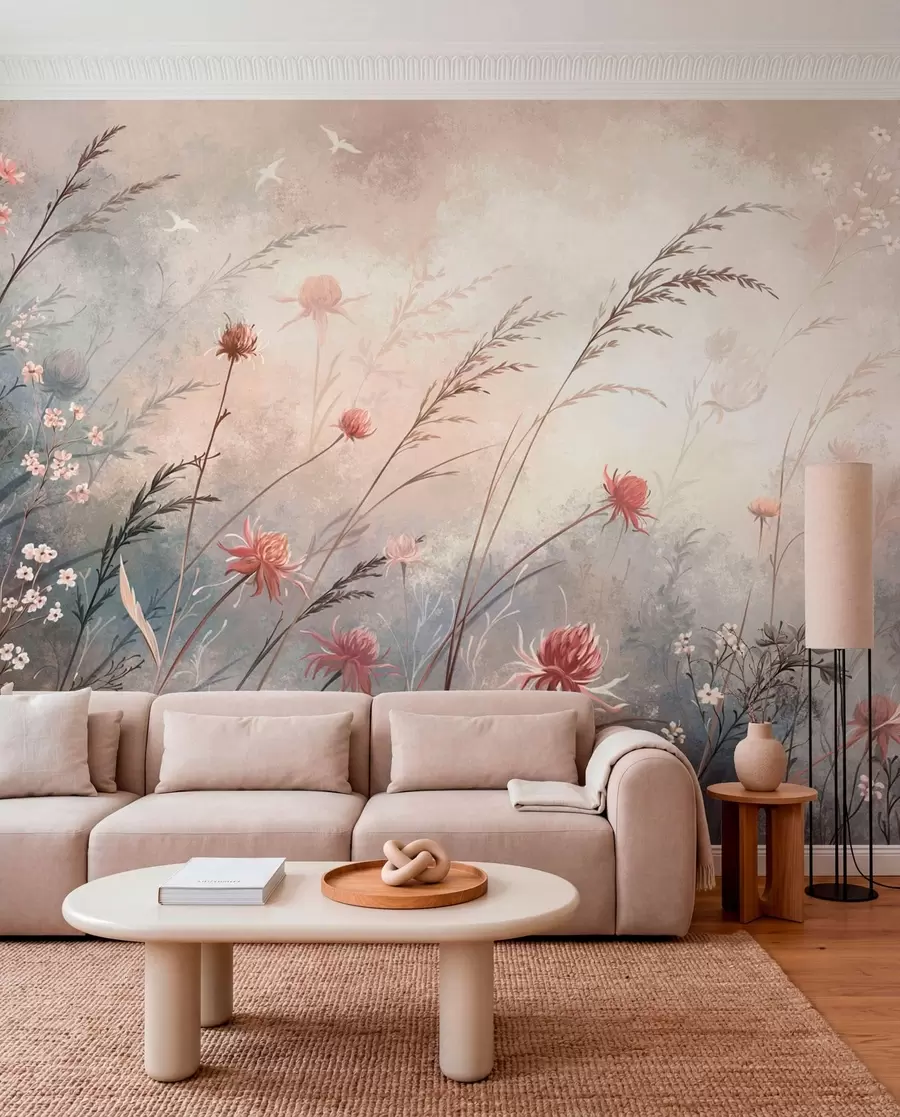 wall murals Delicate wildflowers in a misty pastel scene w05538
