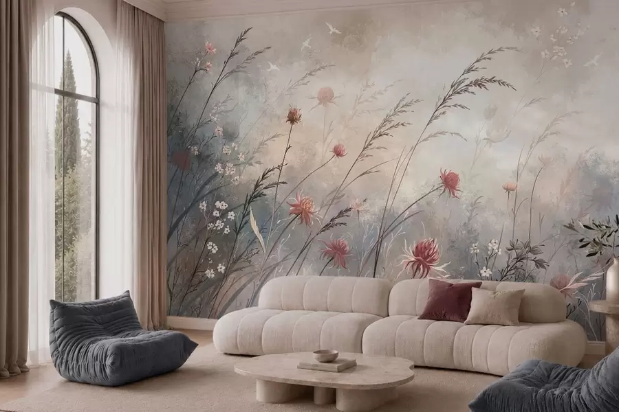 wall murals Delicate wildflowers in a misty pastel scene w05538