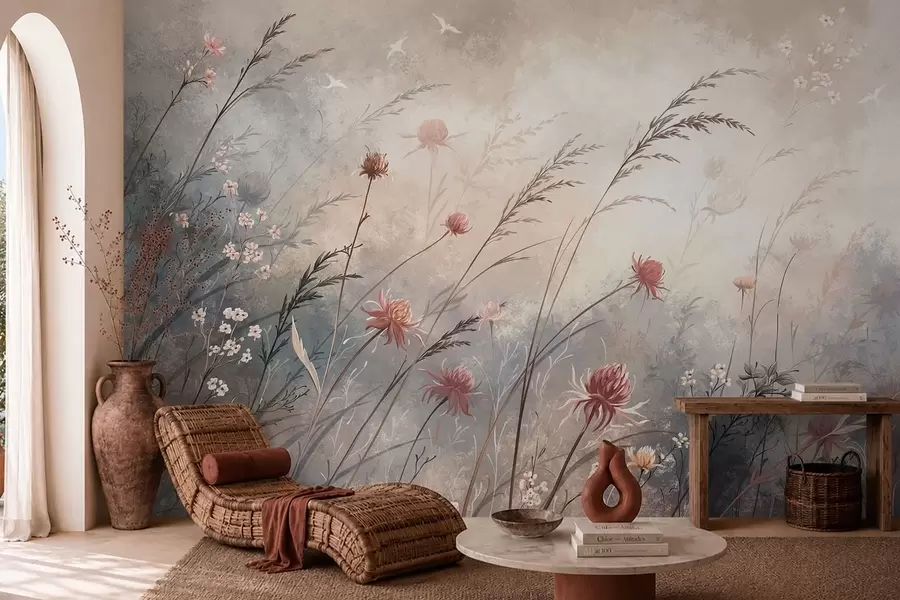 wall murals Delicate wildflowers in a misty pastel scene w05538