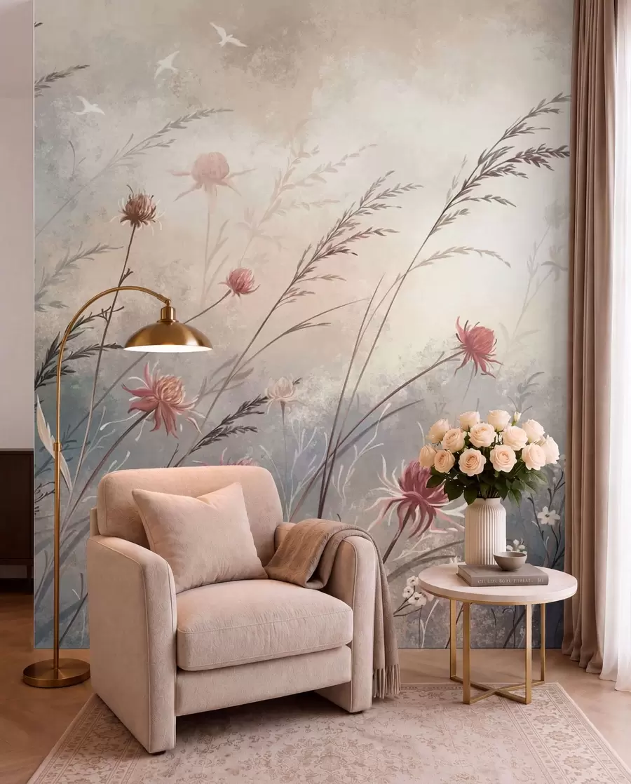 wall murals Delicate wildflowers in a misty pastel scene w05538