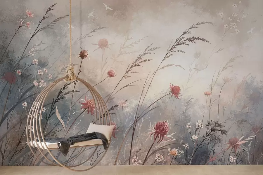 wall murals Delicate wildflowers in a misty pastel scene w05538