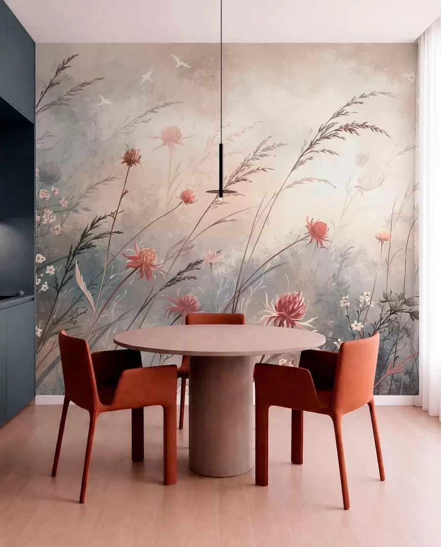 wall murals Delicate wildflowers in a misty pastel scene w05538