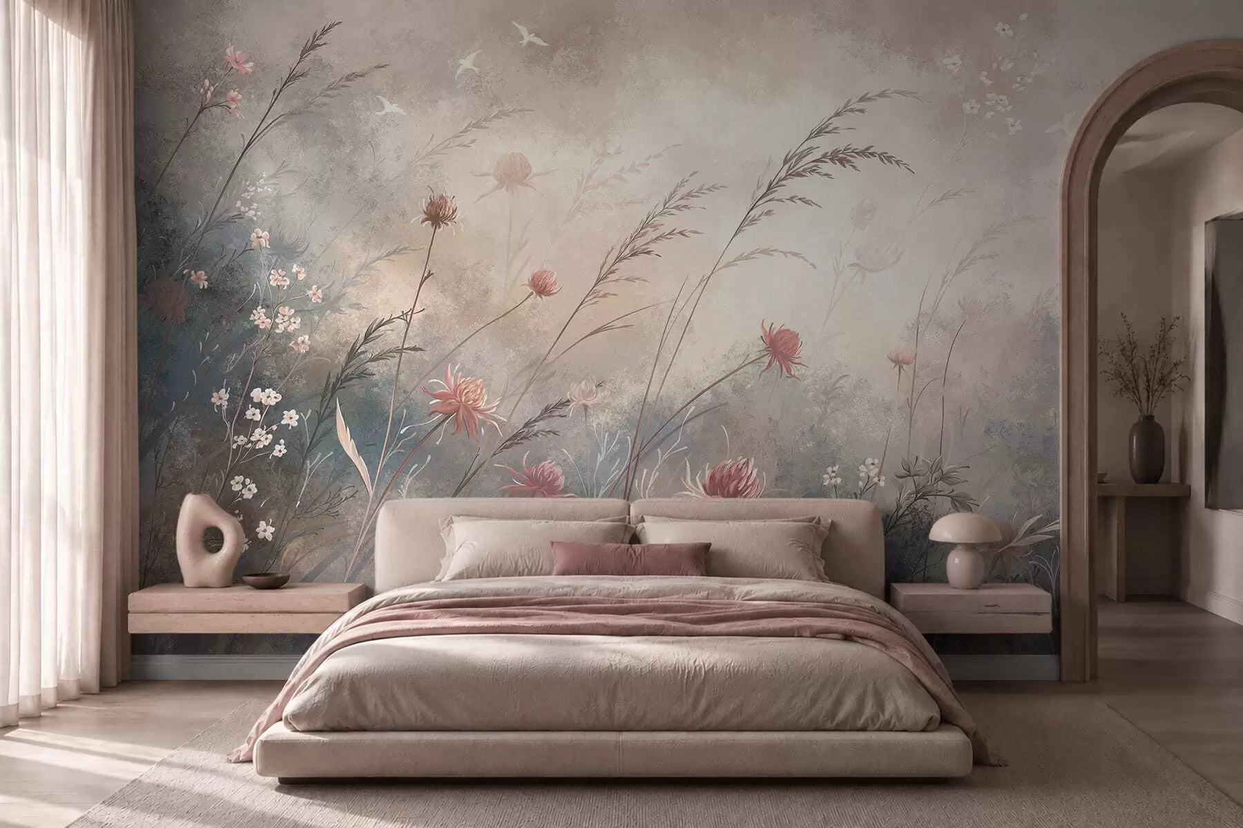 wall murals Pastel wildflowers on a soft blurred background w05538v1
