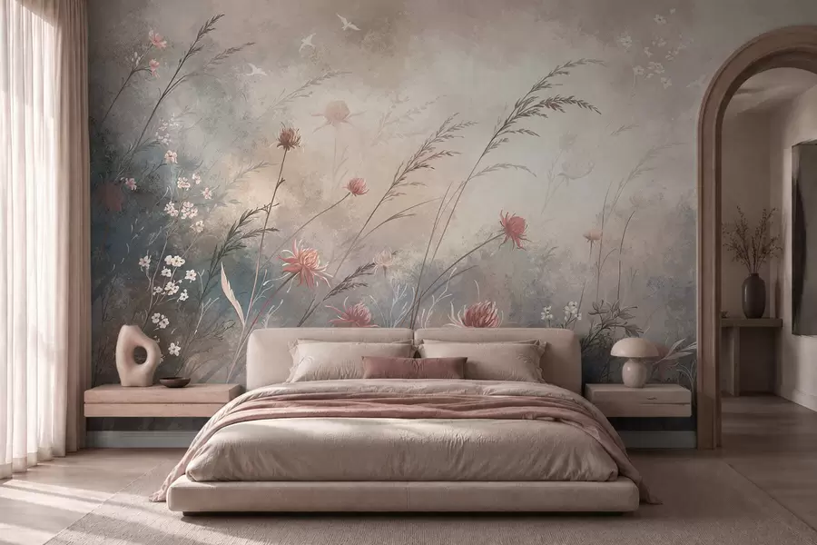 wall murals Pastel wildflowers on a soft blurred background w05538v1