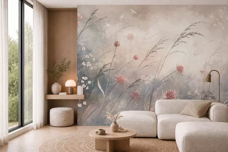 wall murals Pastel wildflowers on a soft blurred background w05538v1