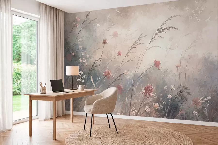 wall murals Pastel wildflowers on a soft blurred background w05538v1