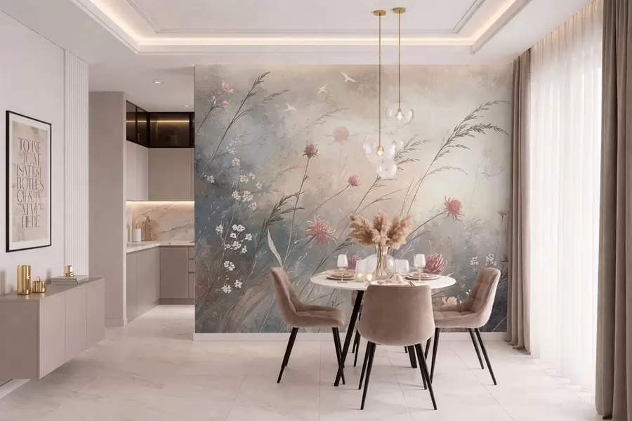 wall murals Pastel wildflowers on a soft blurred background w05538v1