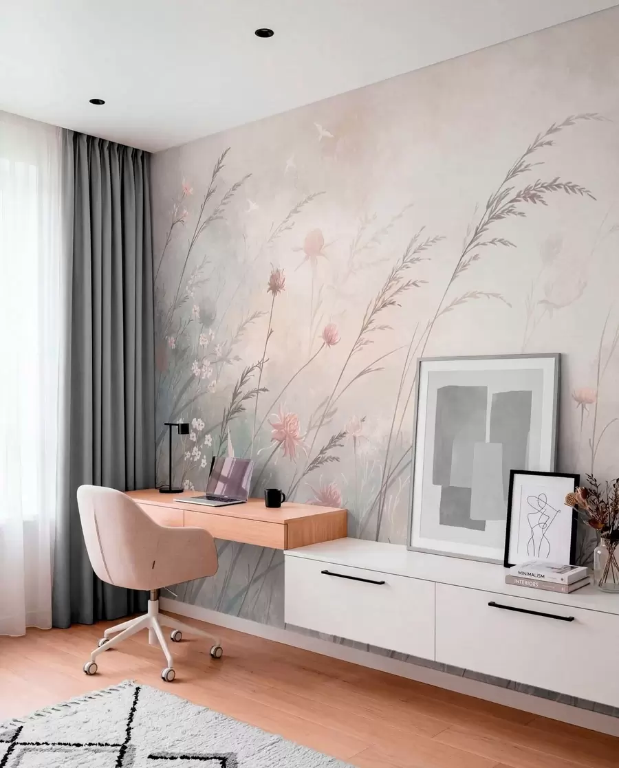 wall murals Meadow in Cream Light w05538v2