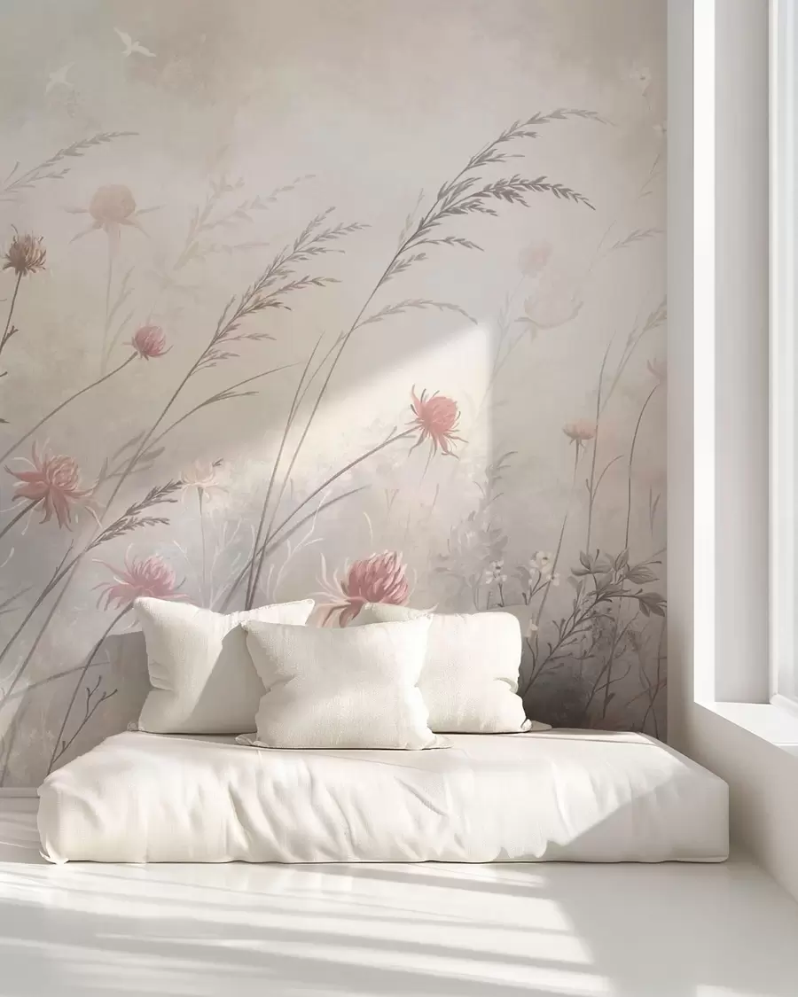 wall murals Meadow in Cream Light w05538v2