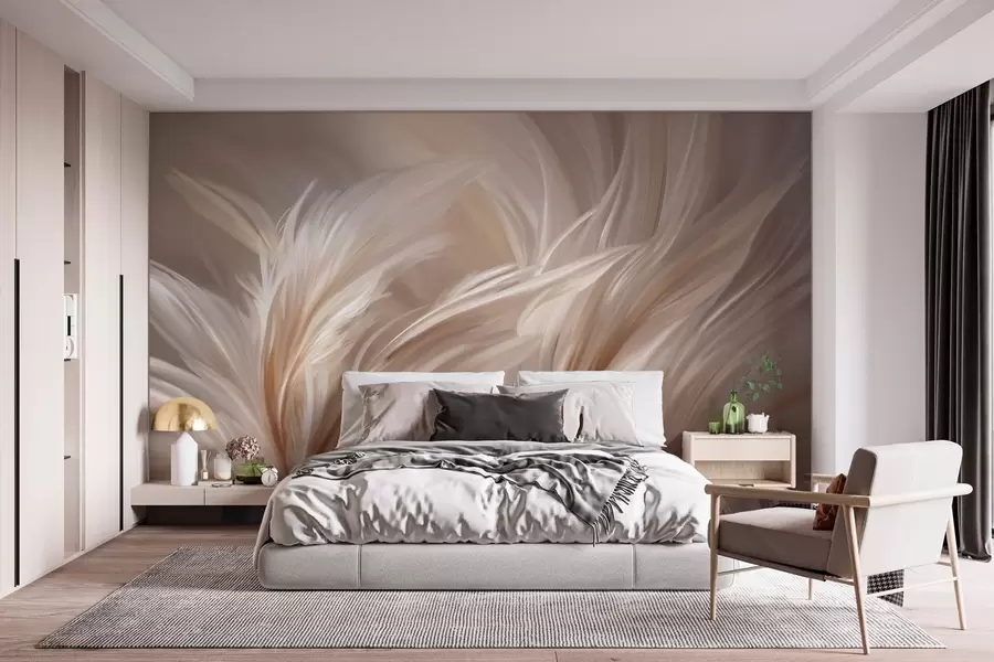 wall murals Elegant feathers in shades of beige and brown w05658
