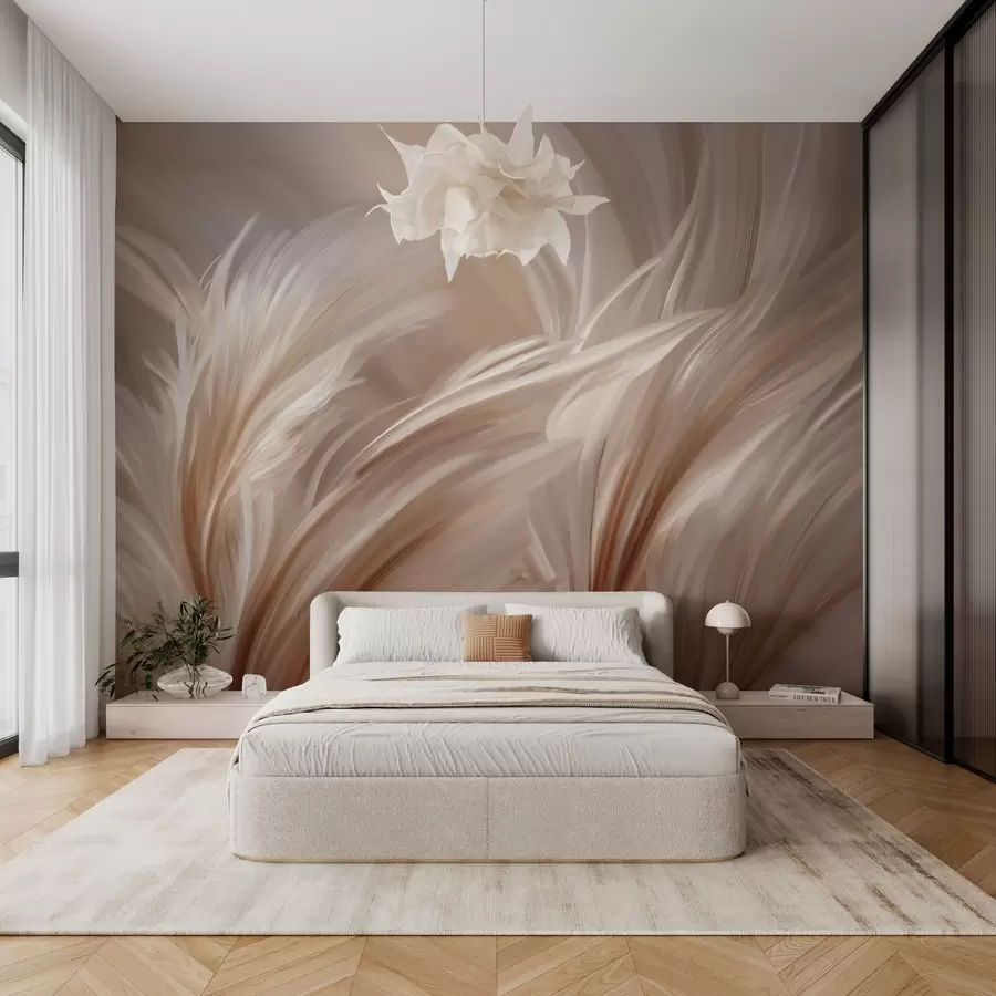 wall murals Elegant feathers in shades of beige and brown w05658