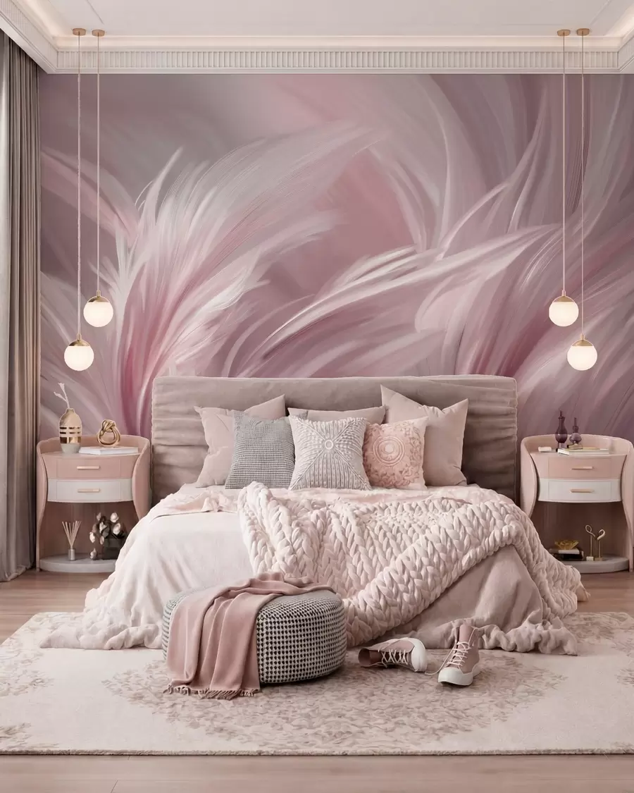 wall murals Elegant feathers in shades of pink w05658v1