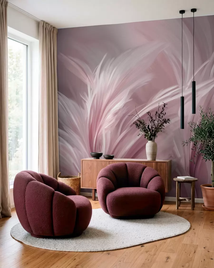 wall murals Elegant feathers in shades of pink w05658v1
