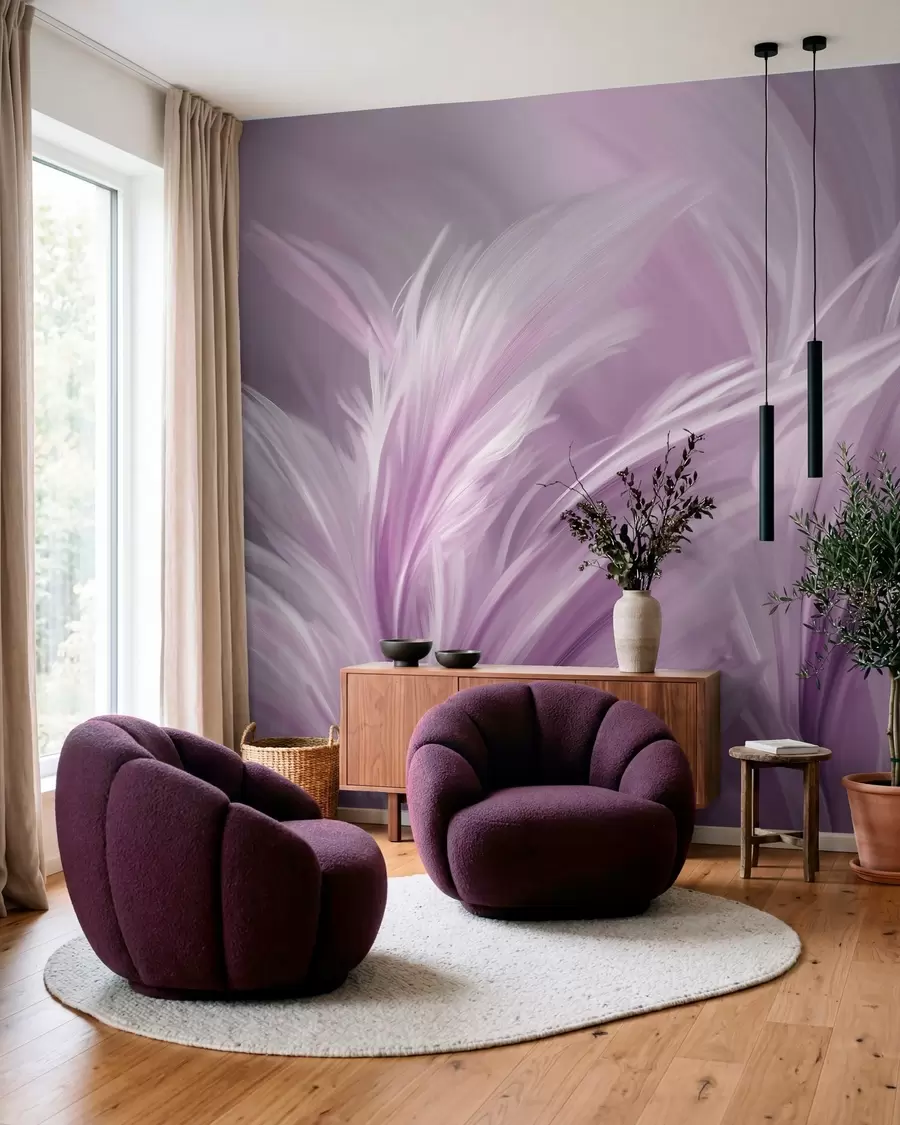 wall murals Elegant feathers in shades of purple w05658v2