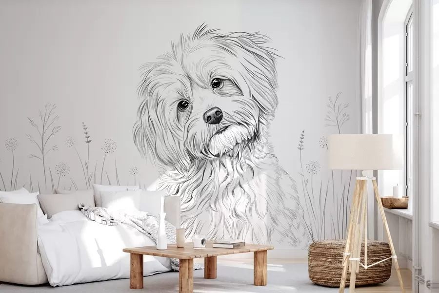 wall murals A cute drawing of a dog in the grass w05656