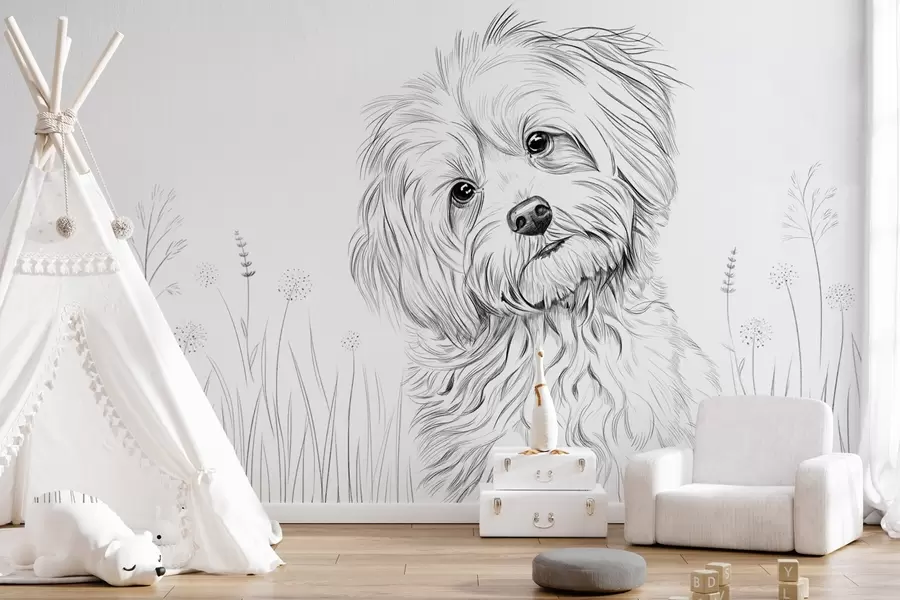 wall murals A cute drawing of a dog in the grass w05656