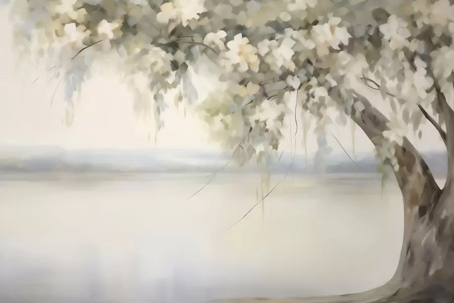 wall murals Tree by the lake imitation painting w05670
