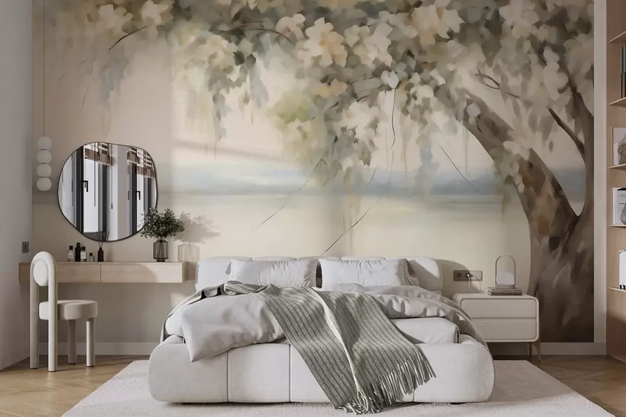 wall murals Tree by the lake imitation painting w05670