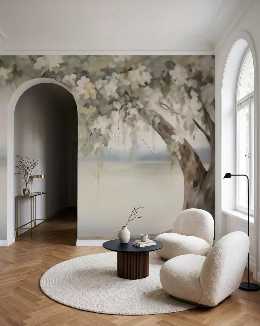 wall murals Tree by the lake imitation painting w05670