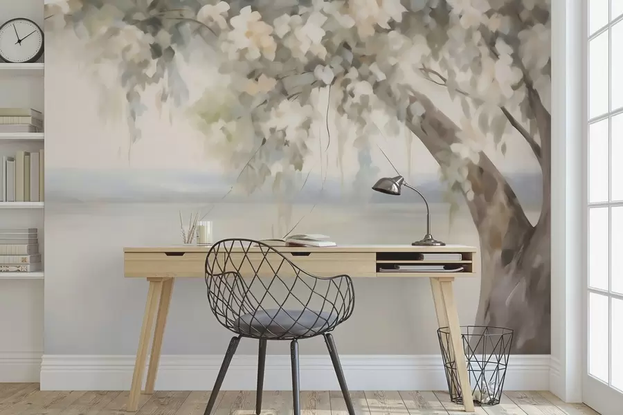 wall murals Tree by the lake imitation painting w05670
