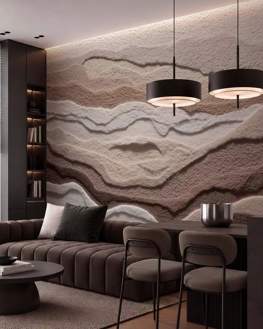 wall murals Textured wall mural with layered sand formations in a warm beige palette w09807