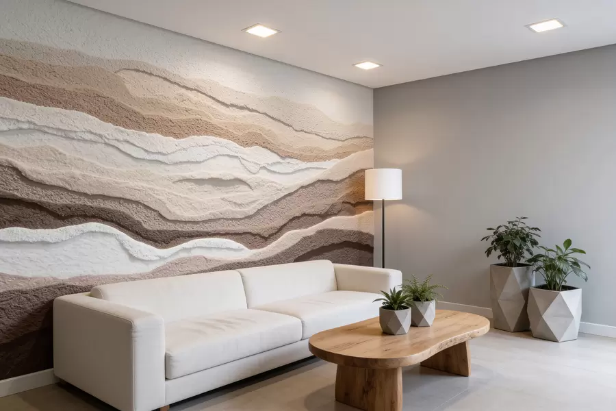 wall murals Textured wall mural with layered sand formations in a warm beige palette w09807