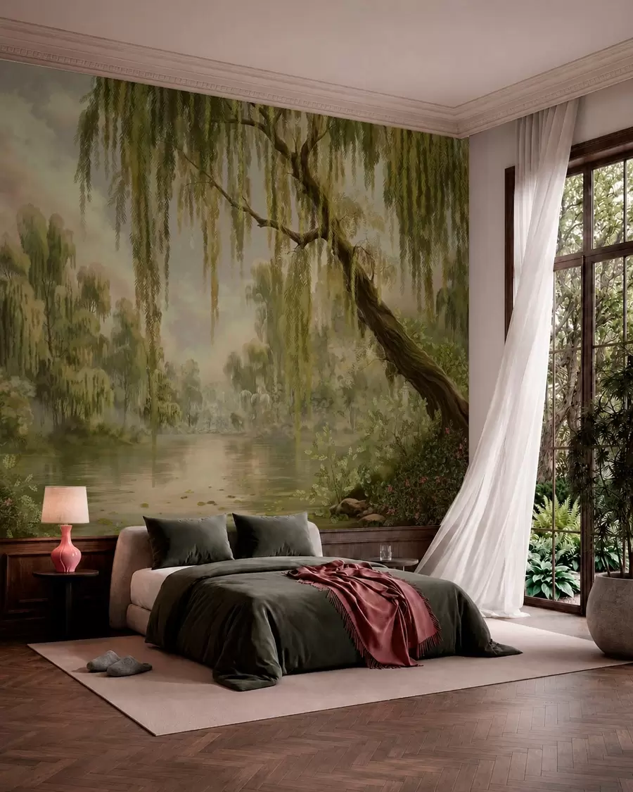 wall murals Shaded landscape with willows over water w05631v2