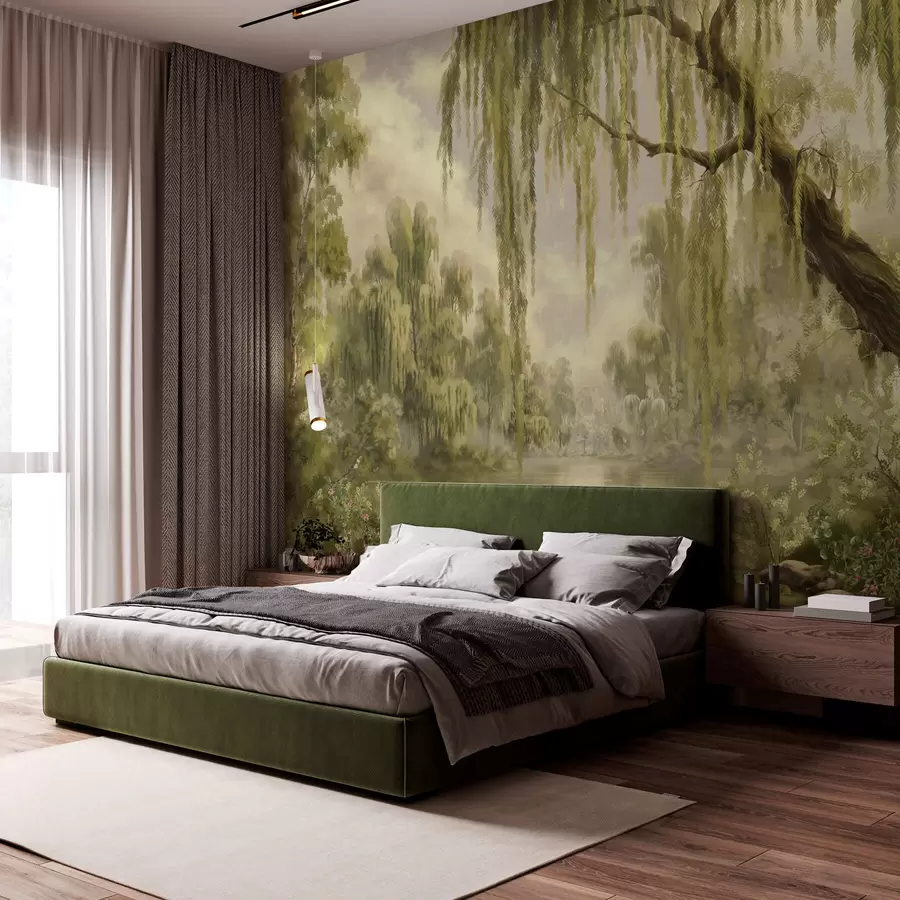 wall murals Shaded landscape with willows over water w05631v2