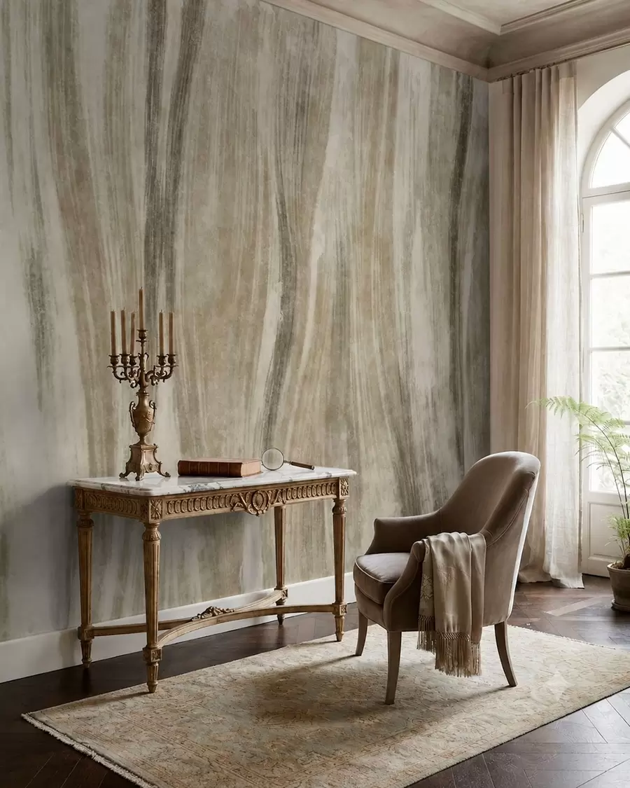 wall murals Abstract texture with flowing vertical streaks in grey-beige tones w05686v1