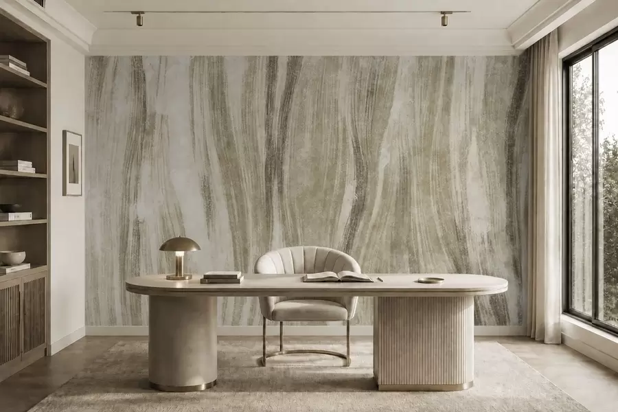 wall murals Abstract texture with flowing vertical streaks in grey-beige tones w05686v1