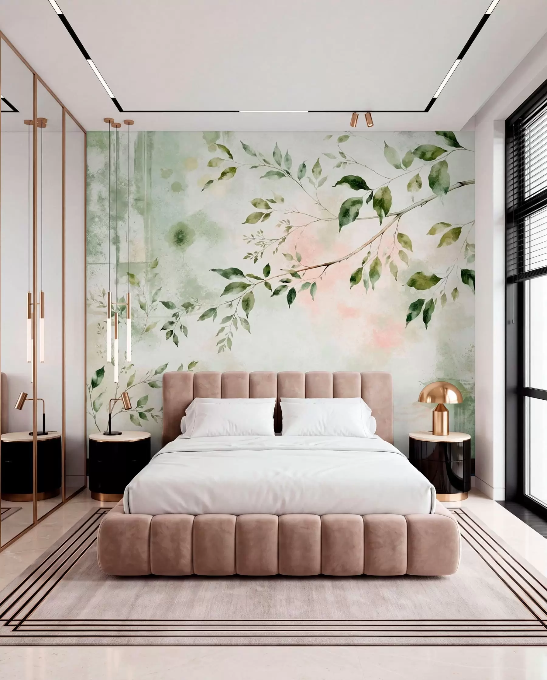 wall murals Watercolor leafy branch on a light background w05688