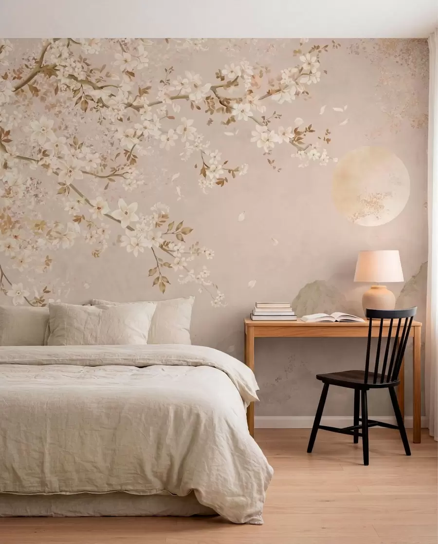 wall murals Blossom and a Pale Moon w05695