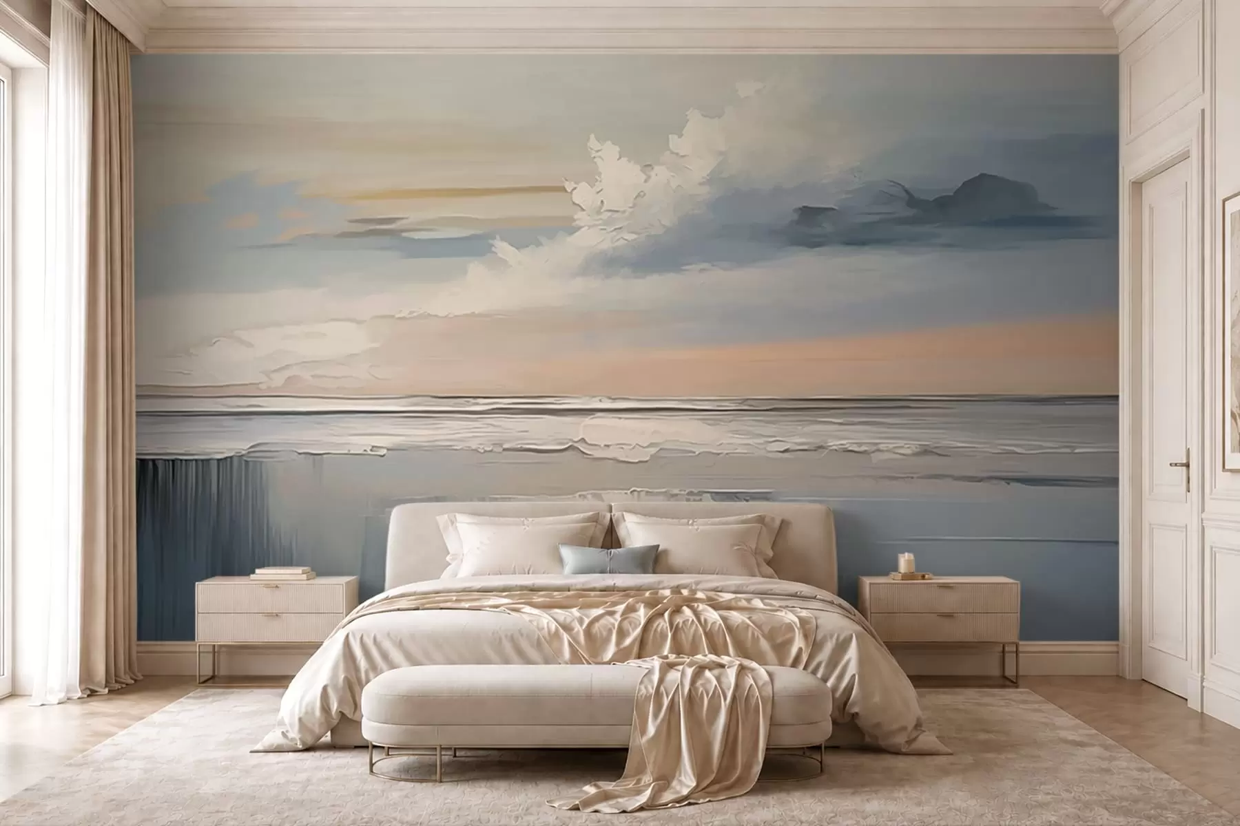 wall murals Pastel seashore with clouds and water reflection w05687