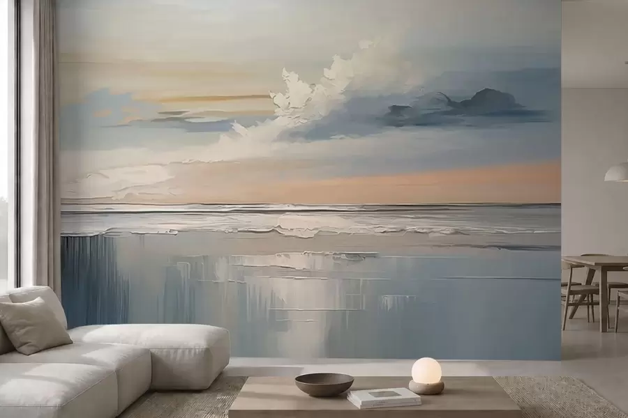 wall murals Pastel seashore with clouds and water reflection w05687