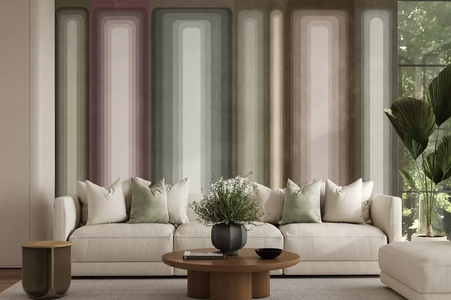 wall murals Textured abstract vertical rounded rectangles in muted tones of brown, beige and pale pink w09905
