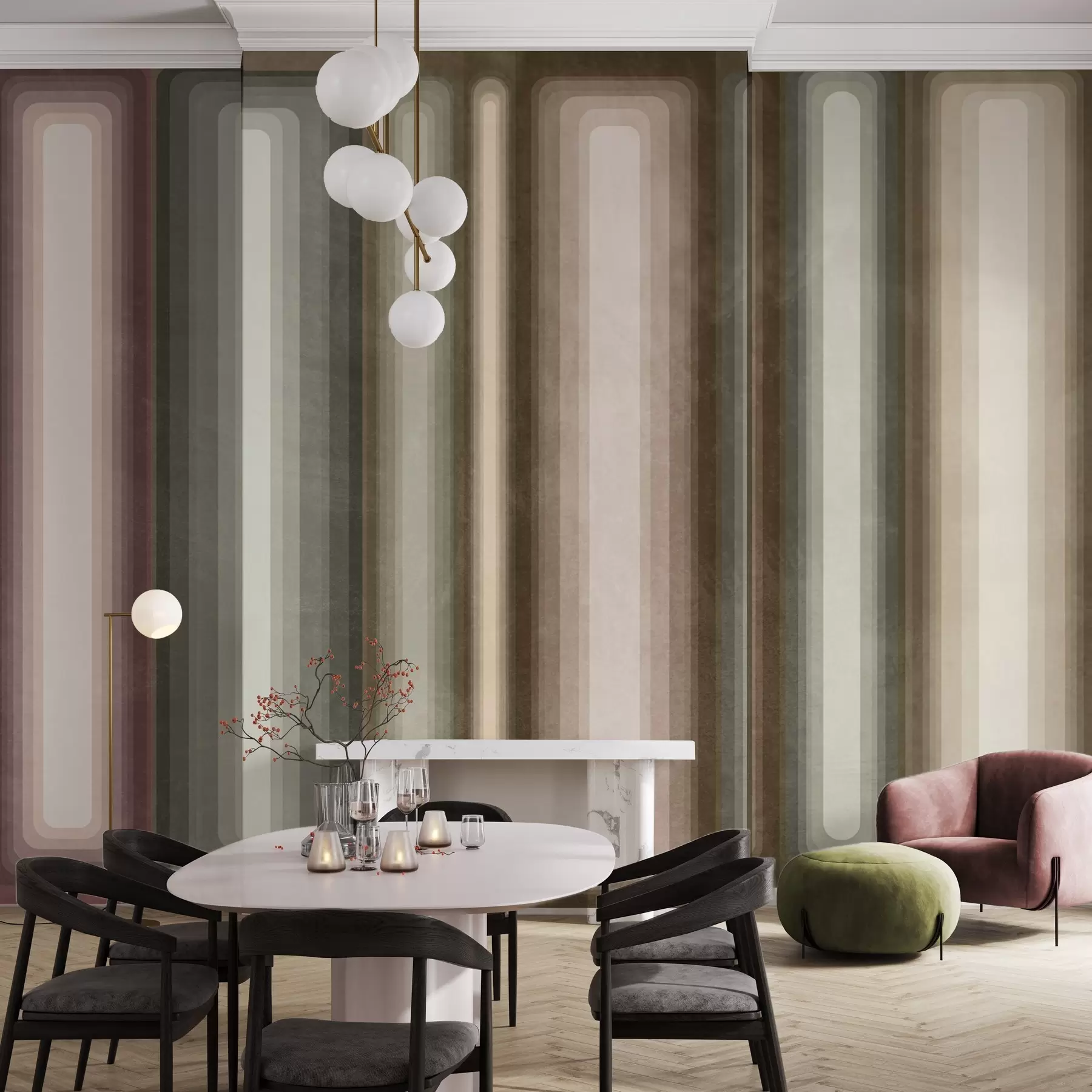 wall murals Textured abstract vertical rounded rectangles in muted tones of brown, beige and pale pink w09905