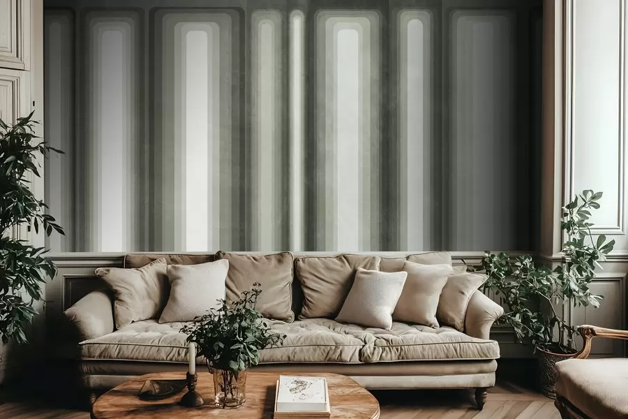 wall murals Textured abstract vertical rounded rectangles in muted tones of green w09905v2