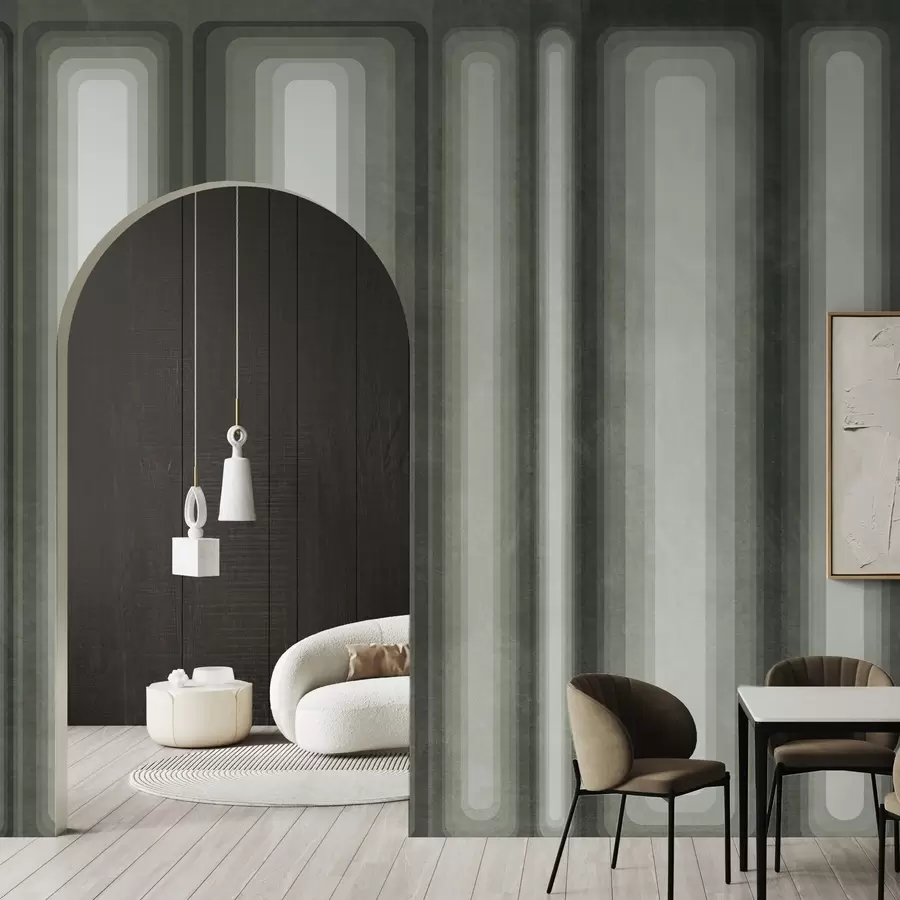 wall murals Textured abstract vertical rounded rectangles in muted tones of green w09905v2
