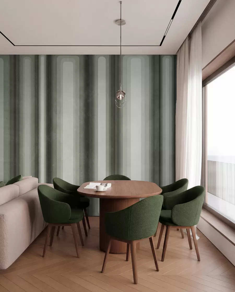 wall murals Textured abstract vertical rounded rectangles in muted tones of green w09905v2