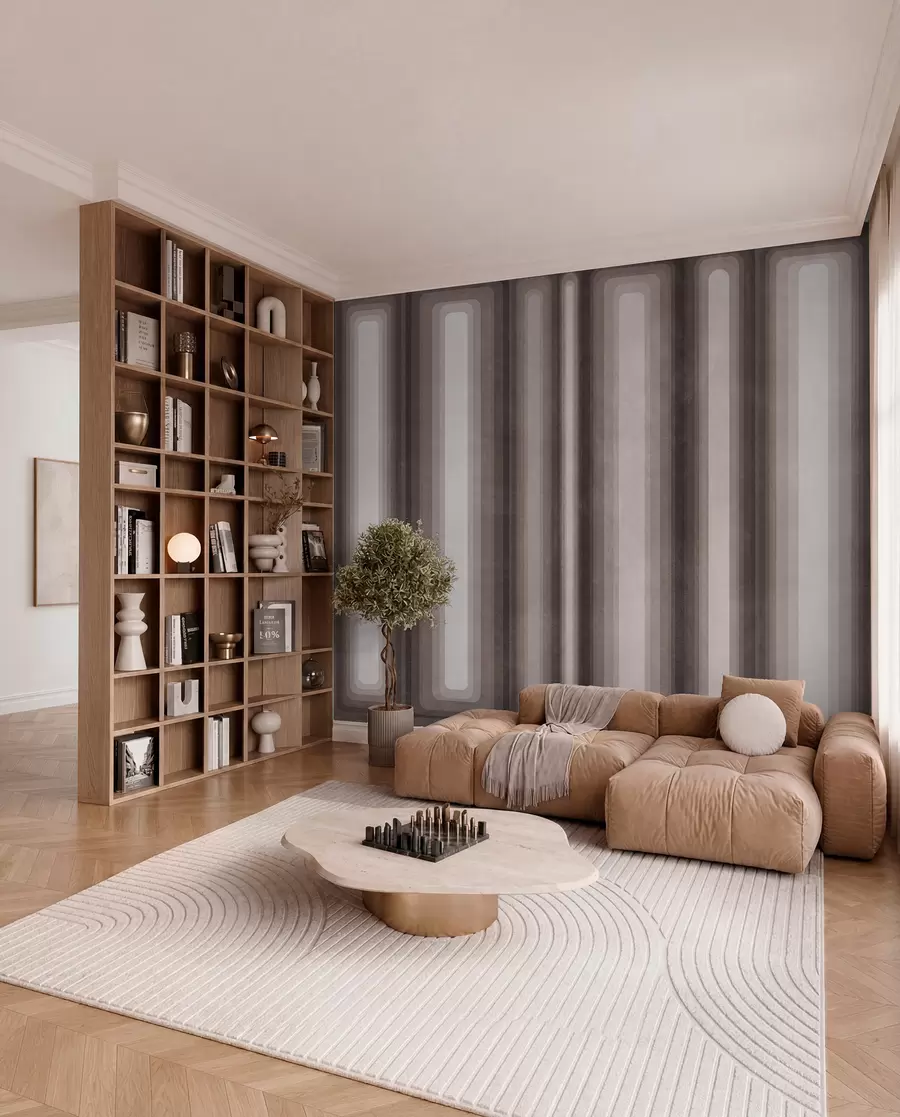 wall murals Textured abstract vertical rounded rectangles in muted tones of brown w09905v1