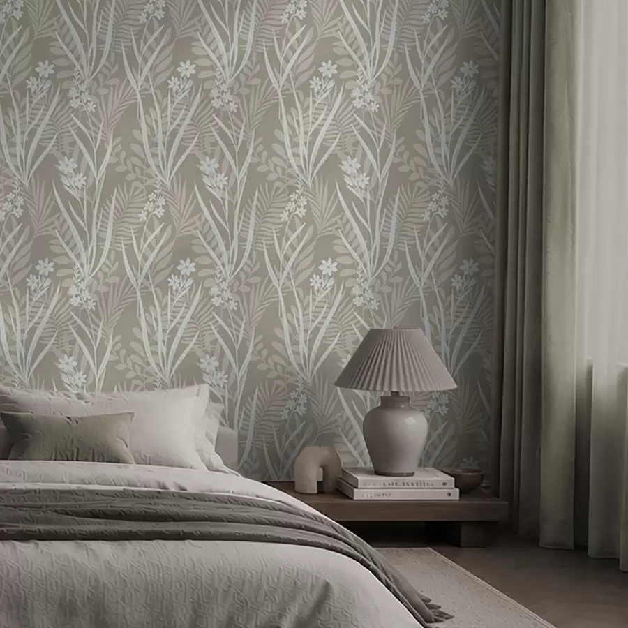 wall murals Light meadow plants on a beige background a00444