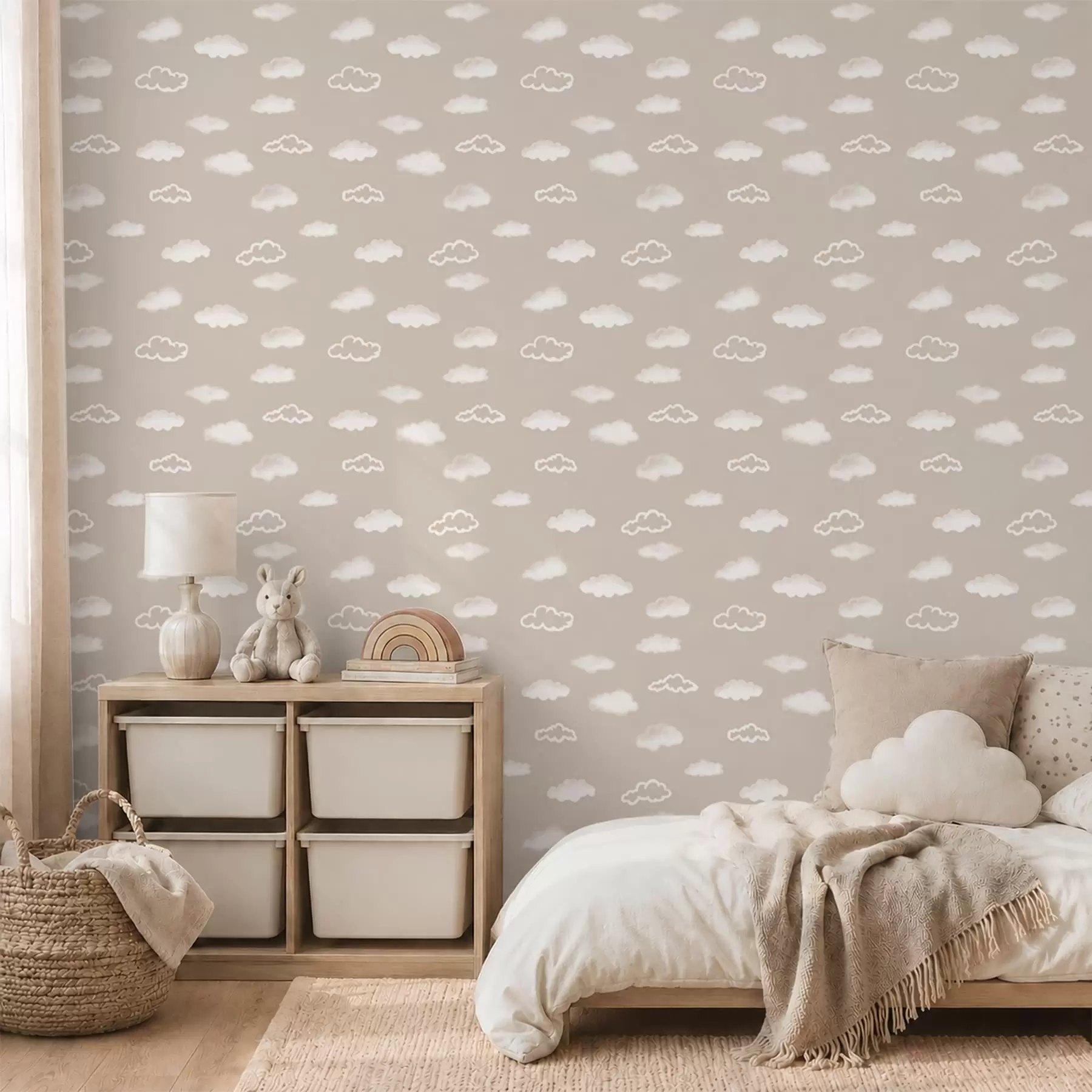 wall murals Soft white clouds on a warm beige background a00442