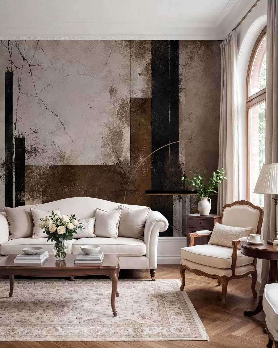 wall murals Abstract composition with dark lines and textures w05541