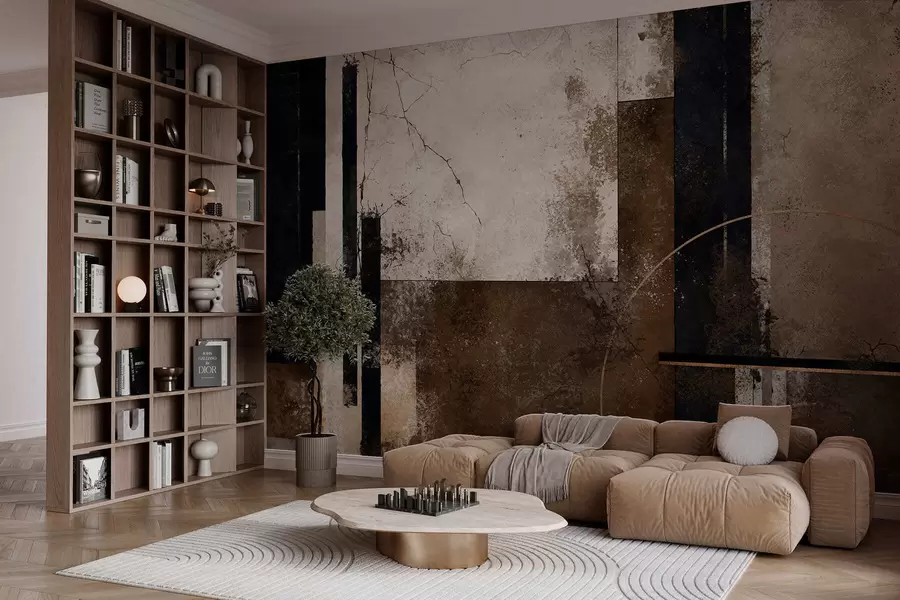 wall murals Abstract composition with dark lines and textures w05541