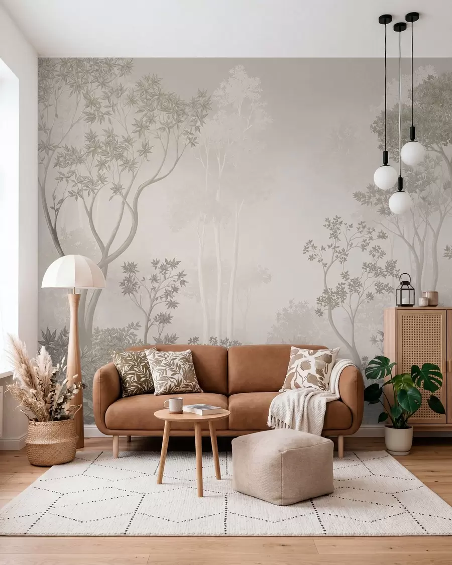 wall murals Slender Woodland in Linen w05700v1