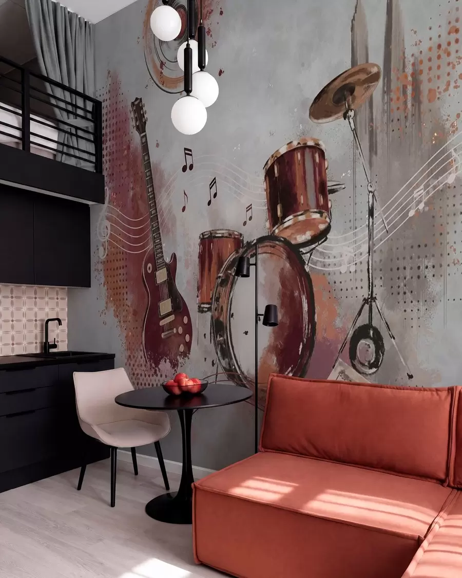 wall murals Musical instruments in warm burgundy tones w05546v1