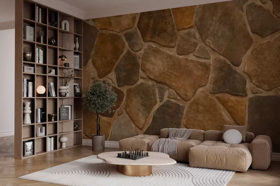 wall murals Natural stone masonry texture with irregular shapes w05690